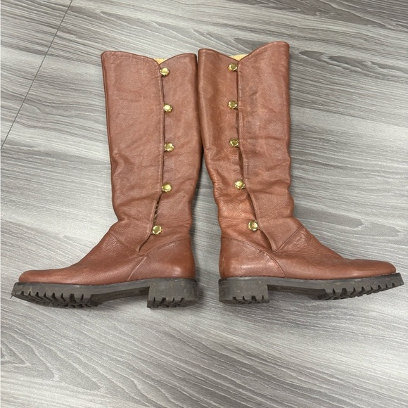 Michael Kors Tall Brown Leather Riding Boots Faux Fur Lined Snap Up Size 6 ½ M - Picture 7 of 16
